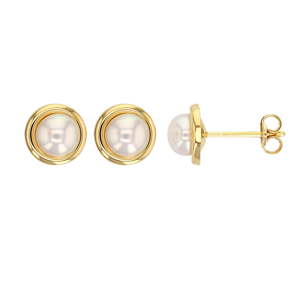 Boucles d'oreilles rondes Or 750/1000 avec perle d'eau douce forme bouton