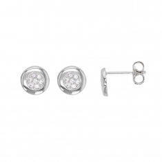 Boucles d'oreilles rondes Or blanc 750/1000 et oxydes de zirconium