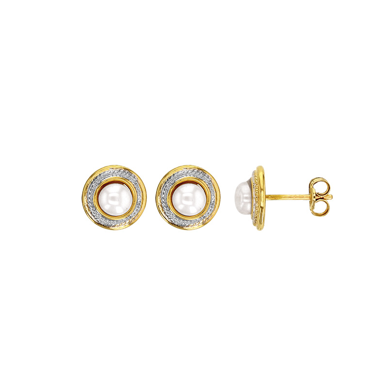 Boucles d'oreilles rondes Or jaune et blanc 750/1000 avec perle d'eau douce