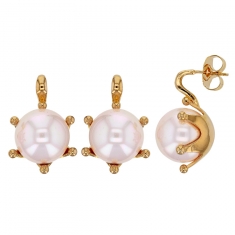 Boucles d'oreilles serties 6 griffes perles de Majorque blanc nacré 15mm, laiton doré