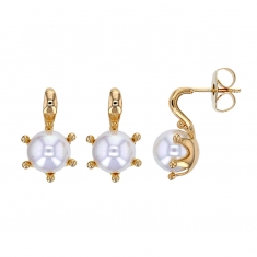 Boucles d'oreilles serties 6 griffes perles de Majorque blanc nacré 9mm, laiton doré