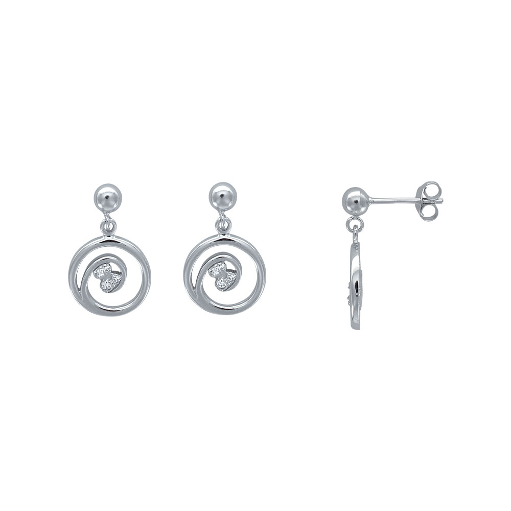 Boucles d'oreilles Spirale oxyde de zirconium central en argent rhodié 925/1000