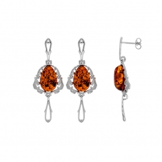 Boucles d'oreilles style baroque en Ambre et Argent 925/1000 rhodié