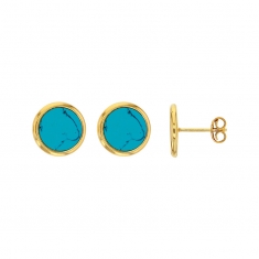 Boucles d'oreilles style puces en argent 925/1000 doré forme ronde avec turquoise reconstituée