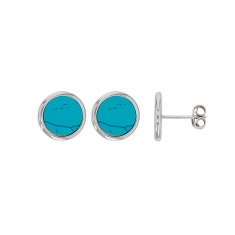 Boucles d'oreilles style puces en argent 925/1000 rhodié forme ronde avec turquoise reconstituée