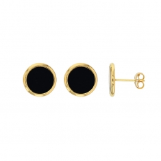 Boucles d'oreilles style puces rondes en argent 925/1000 doré et onyx