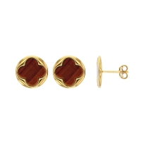 Boucles d'oreilles TERRE D'ORIENT puces argent 925/1000 doré avec trèfle quadrilobé en Oeil de tigre