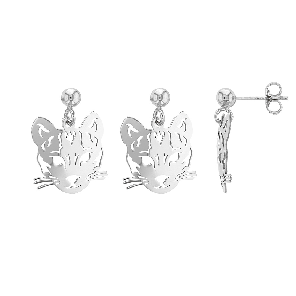 Boucles d'oreilles tete de Guépard en argent rhodié 925/1000