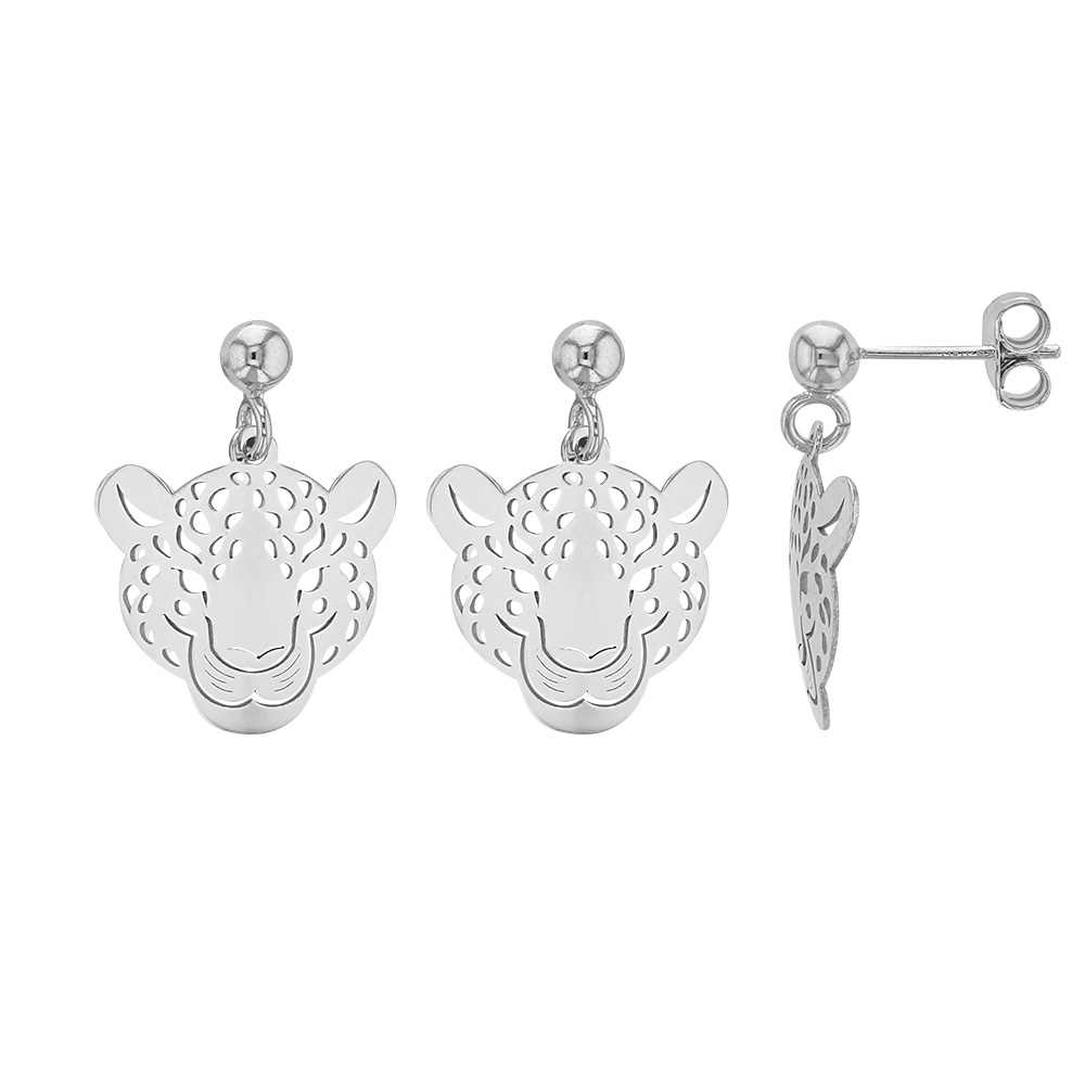 Boucles d'oreilles tete de Panthère en argent rhodié 925/1000