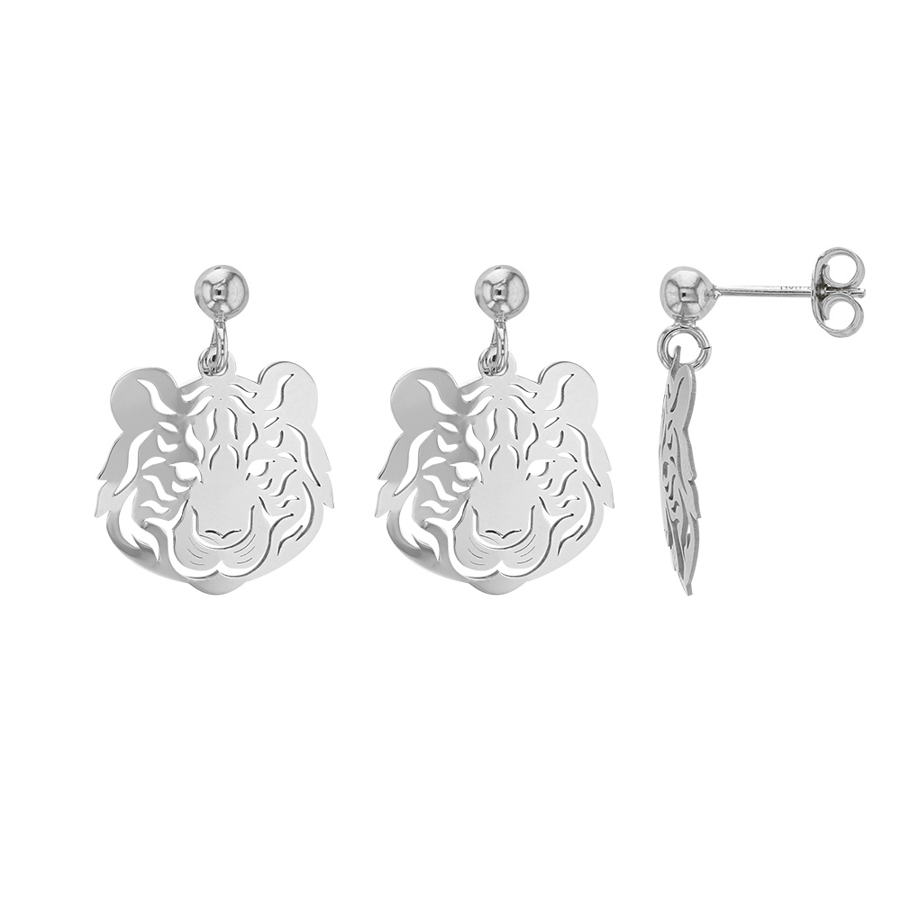 Boucles d'oreilles tete de Tigre en argent rhodié 925/1000
