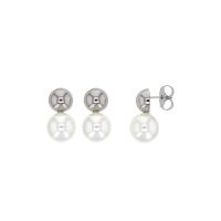 Boucles d'oreilles tige laiton rhodié avec perle de Majorque grise