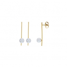 Boucles d'oreilles tiges avec perles de Majorque blanches, laiton doré