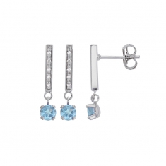 Boucles d'oreilles Topaze ronde 4mm, bélière sertie de 10 diamants HSI 0,06ct, Or blanc 750/1000