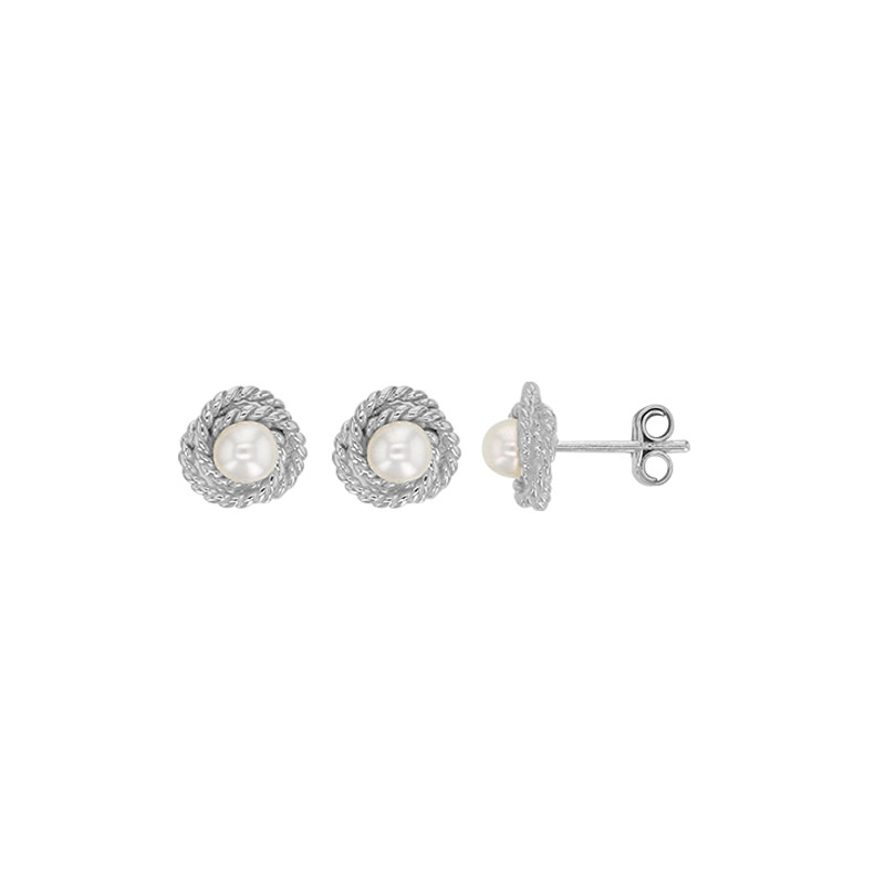 Boucles d'oreilles torsadées perles de culture d'eau douce, argent 925/1000