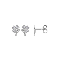 Boucles d'oreilles trèfle serti d'oxydes, lisse, argent 925/1000 rhodié