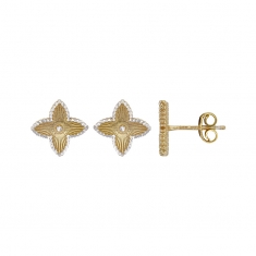 Boucles d'oreilles trèfle strié bicolore, argent 925/1000 doré
