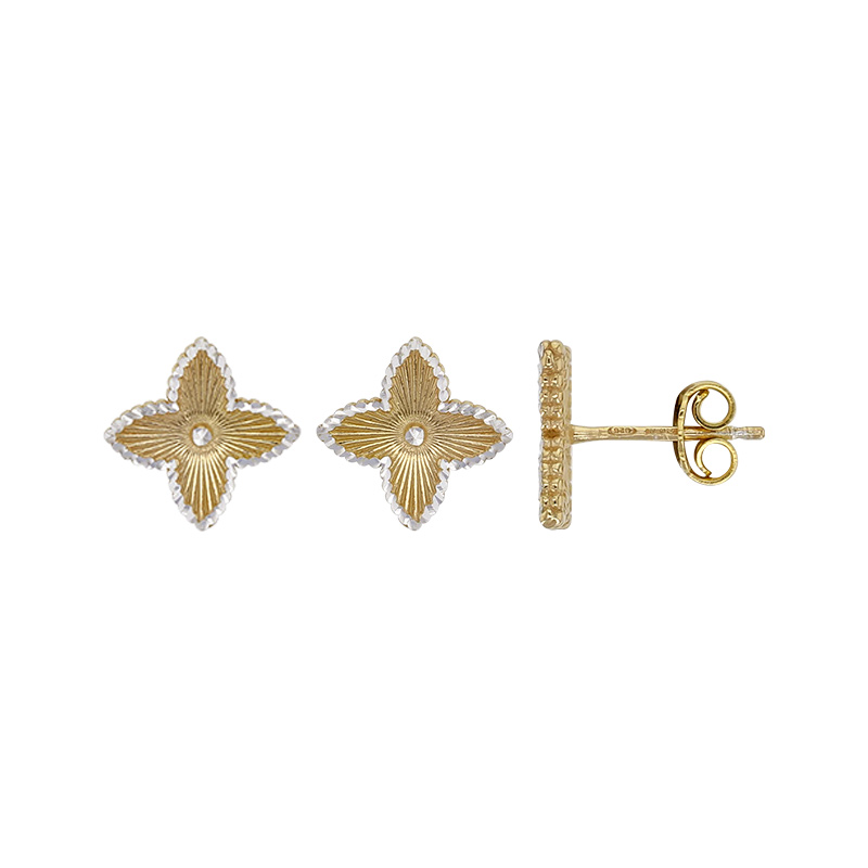 Boucles d'oreilles trèfle strié bicolore, argent 925/1000 doré