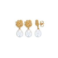 Boucles d'oreilles volute laiton doré, perle de Majorque blanche