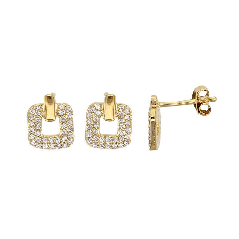 Boucles d’oreilles carrées ajourées, ornées d’oxydes et plaquées or