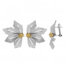 Boucles d’oreilles en forme de fleur argent 925/1000 rhodié, ornées d’un pistil argent 925/1000 doré