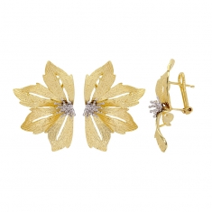Boucles d’oreilles en forme de fleur argent 925/1000 rhodié, ornées d’un pistil argent 925/1000 doré