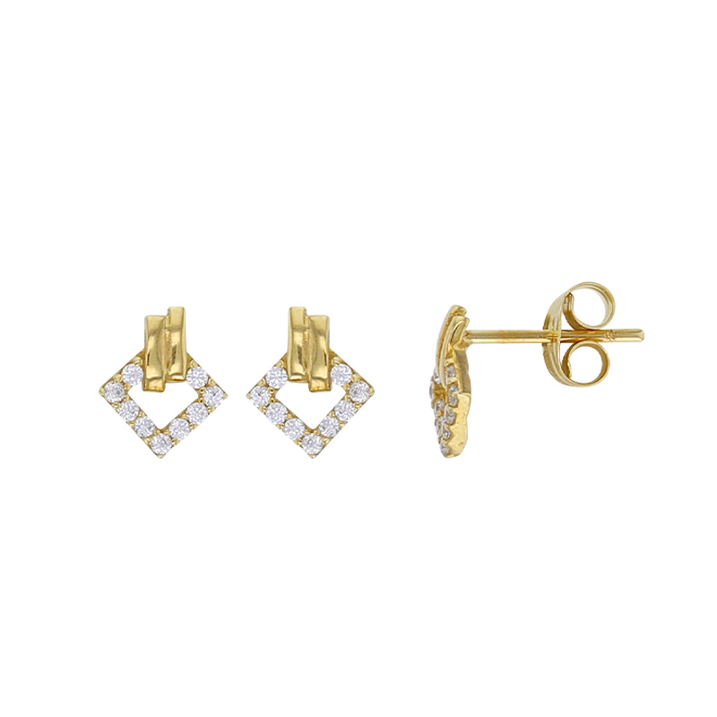 Boucles d’oreilles en forme de losange avec oxydes, Or 375/1000