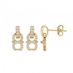 Boucles d’oreilles fantaisie forme huit ornées d’oxydes, en argent 925/1000 doré