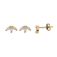 Boucles d’oreilles puces 3 pétales ornées d’oxydes, plaqué or