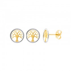 Boucles d’oreilles puces bicolores arbre de vie ajouré en Or 750/1000