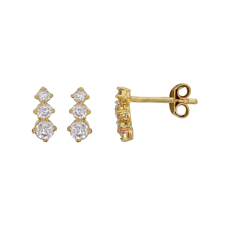 Boucles d’oreilles puces ornées de 3 oxydes, plaqué or