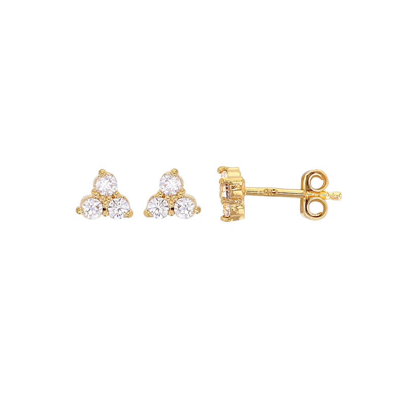 Boucles d’oreilles puces ornées de 3 oxydes, plaqué or