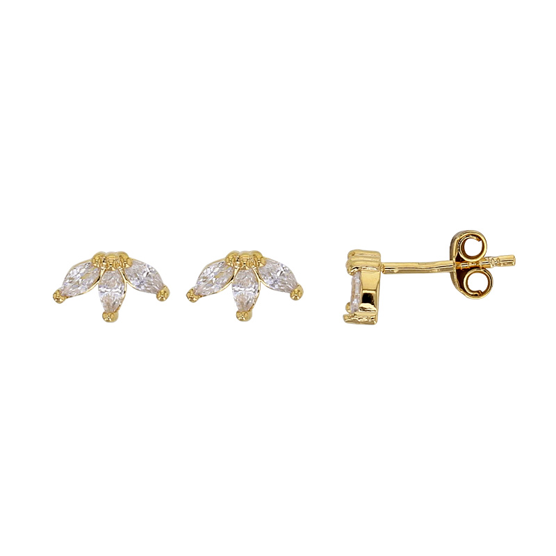 Boucles d’oreilles puces 3 pétales ornées d’oxydes, plaqué or