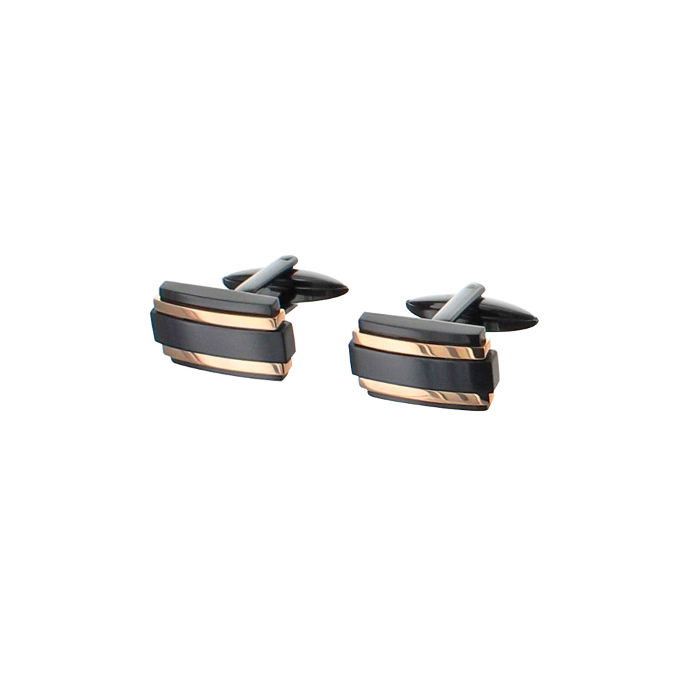 Boutons de manchette en acier noir et doré rose