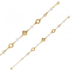 Bracelet 1 fleur, 4 perles de culture d'eau douce, 2 ronds avec oxydes, argent 925/1000 doré