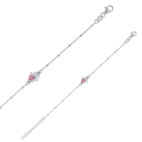 Bracelet 2 fleurs émail rose violet, argent 925/1000 rhodié