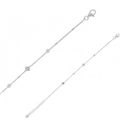 Bracelet 2 fleurs et 2 oxydes maille forçat argent 925/1000 rhodié