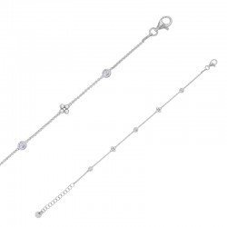 Bracelet 2 fleurs et 3 oxydes maille fantaisie, argent 925/1000 rhodié
