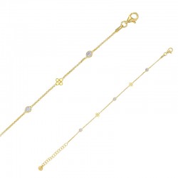Bracelet 2 fleurs et 3 oxydes maille fantaisie, argent 925/1000 rhodié