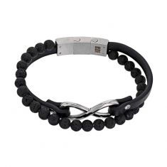 Bracelet 2 rangs cuir de bovin noir 