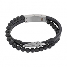 Bracelet 2 rangs cuir de bovin noir 