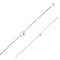 Bracelet 2 rangs forme coeur orné de 3 oxydes, argent 925/1000 rhodié