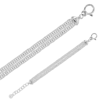 Bracelet 2 rangs mailles gourmettes, argent 925/1000 platiné