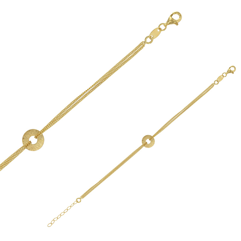 Bracelet 2 rangs orné d'un anneau brossé en argent 925/1000 doré