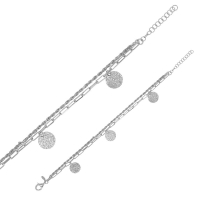 Bracelet 2 rangs pampilles ronds martelés, argent 925/1000 platiné