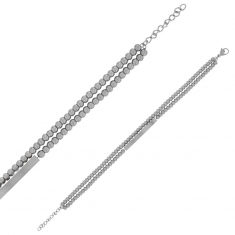 Bracelet 2 rangs petites boules et plaque en acier