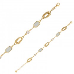 Bracelet 2 rectangles en nacre, 2 ronds en oxyde argent 925/1000 doré