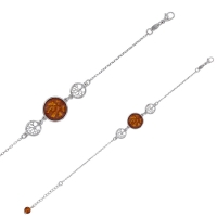 Bracelet 3 Arbres de vie avec pierre ronde en Ambre et argent 925/1000 rhodié