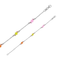 Bracelet 3 bonbons en émail rose, vert et orange, en argent 925/1000 rhodié
