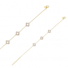 Bracelet 3 fleurs avec oxydes, argent 925/1000 rhodié