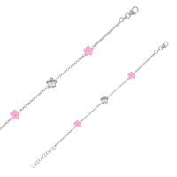 Bracelet 3 fleurs dont 2 émail rose et rouge argent 925/1000 rhodié